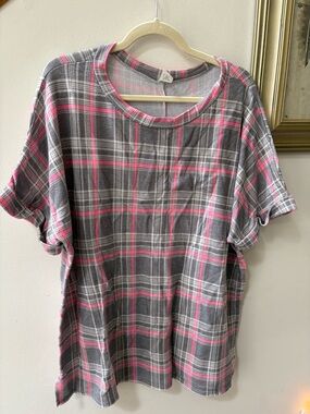 Sew In Love Gray and Pink Plaid Top